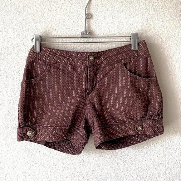Hannah Montana KIDS Vintage y2k Brown Gold Pinstriped Shorts Girls 10 - Picture 1 of 4